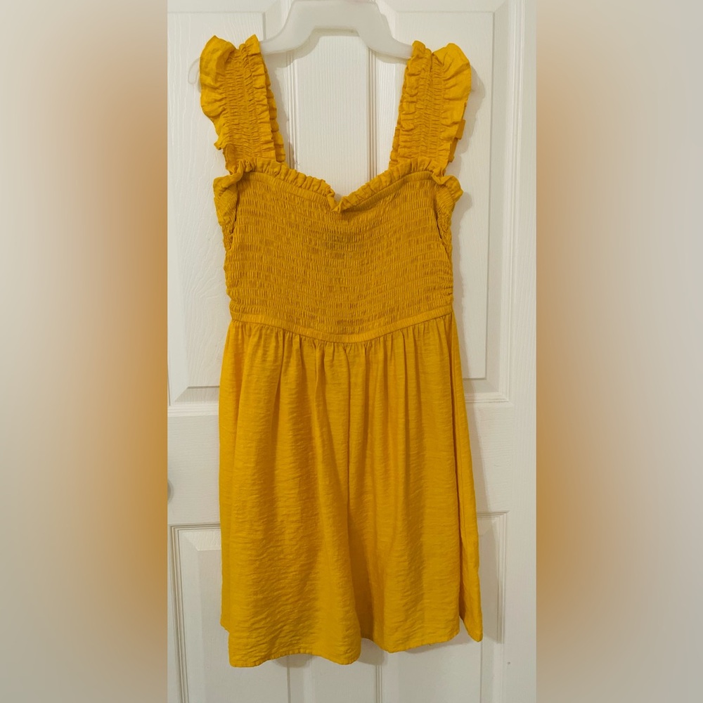 Express Mustard Ruffle Strap Dress